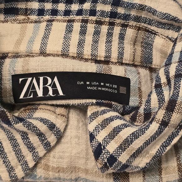 ZARA Plaid Flannel Overshirt Jacket Sz M Cotton Blend Soft Neutral Earth Tones - Picture 8 of 9